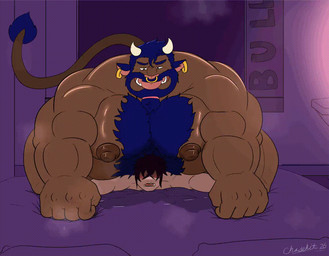 abs anal anal_penetration anthro anthro_penetrating anthro_penetrating_human back_muscles beard big_butt big_dom_small_sub big_muscles big_nipples big_pecs blue_hair blush bodily_fluids body_hair bouncing_butt bouncing_nipples bouncing_pecs bovine_ears breath brown_body brown_fur butt chest_hair doggystyle dominant dominant_anthro dominant_male duo ear_piercing ear_ring facial_hair facial_piercing from_behind_position fur hair holding_partner horn huge_muscles huge_nipples huge_pecs human_on_anthro human_penetrated interspecies larger_anthro larger_male looking_pleasured male male/male male_penetrated male_penetrating male_penetrating_male mature_male musclegut muscular muscular_anthro muscular_male mustache nipples nose_piercing nose_ring pecs penetration penile penile_penetration penis_in_ass piercing ring_piercing sex size_difference smaller_human smaller_male smaller_penetrated submissive submissive_human submissive_male sweat chasekit bovid bovine cattle human mammal 2026 animated signature