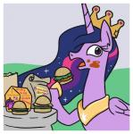 border burger crown eating female feral food headgear horn jewelry necklace solo text white_border wings jargon_scott friendship_is_magic hasbro my_little_pony mythology twilight_sparkle_(mlp) equid equine mammal mythological_creature mythological_equine winged_unicorn 2019 english_text