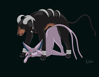 4_toes airisu all_fours ambiguous_gender black_background black_fur black_nose blue_eyes brown_fur canine claws digitigrade doggystyle duo eeveelution espeon eyes_closed feline feral feral_on_feral from_behind fur horn houndoom male mammal nintendo open_mouth pink_body plain_background pokémon quadruped sex side_view simple_background toe_claws video_games
Rating: Explicit
Score: 7
User: Luca's_Shadow
Date: September 01, 2013
