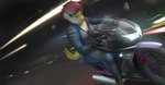 anthro blue_eyes breasts clothing female hair jumpsuit motorcycle photo_background red_hair riding_motorcycle road short_hair smile solo vehicle yellow_body littlenapoleon grace_(fr0styryan) mammal mustelid otter 2012 photography_(artwork)