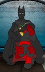 anthro black_body black_fur cape chloroform clothing duo fur gloves green_eyes handwear kidnapping male pecs red_clothing superhero how-did-we-get-here batman_(series) cartoon_network dc_comics mao_mao:_heroes_of_pure_heart batman sheriff_mao_mao_mao domestic_cat felid feline felis human mammal 5:8 hi_res