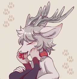 2_horns 4_toes 5_fingers ambiguous_gender anthro antlers biped black_body black_fur blush bodily_fluids claws collar collar_only countershade_feet countershading duo ear_blush eyes_closed feet fingers foot_fetish foot_focus foot_lick foot_on_face foot_play footprint fur grey_hair grey_horn hair hindpaw horn licking male male/ambiguous male_anthro monotone_background monotone_body monotone_fur monotone_hair mostly_offscreen_character multicolored_body multicolored_fur nude open_mouth pawpads pawprint paws pink_tongue red_body red_collar red_fur red_pawpads saliva saliva_on_tongue simple_background solo_focus toes tongue tongue_out tuft wearing_collar white_body white_fur zuomerika gooddeer deer mammal new_world_deer reindeer digital_media_(artwork) half-length_portrait hi_res portrait