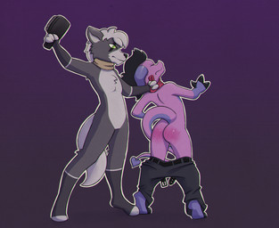 bare_butt bottomwear bottomwear_down brush butt_slap clothed clothing corporal_punishment glaring hairbrush horn male male/male nails pain pants pants_down partially_clothed punishment scarf slap spanking tail sqwek mythology dragon mythological_creature mythological_scalie scalie
