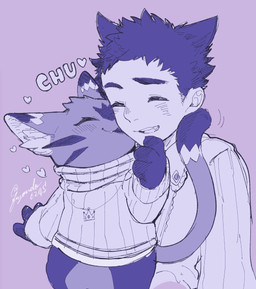 anthro blush bodily_fluids bottomless chibi clothed clothing duo kissing male male/male shortstack sweat fuyoudo624 lifewonders tokyo_afterschool_summoners bandaid_protagonist_(tas) cait_sith_(tas) protagonist_(tas) domestic_cat felid feline felis human mammal digital_drawing_(artwork) digital_media_(artwork) hi_res