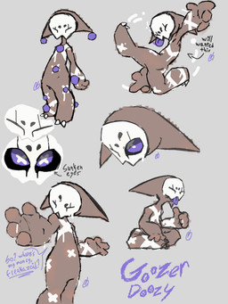 ambiguous_gender anthro big_ears big_eyes bodily_fluids bone bone_mask clown mask paint skull skull_head skull_mask solo sweat tongue fraggleraat goozer_doozy humanoid unknown_species 3:4 hi_res
