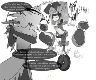 angry antennae_(anatomy) anthro attack ballbusting balls bdsm beak bodily_fluids bondage bound clothed clothed_female clothing cock_and_ball_torture contact_onomatopoeia crotch_attack crown crying dialogue dominant dominant_female dress duo erection feathers female fully_bound gag gagged gagged_talk genital_fluids genital_torture genitals hammer headgear honey_precum humanoid_genitalia humanoid_penis impact_onomatopoeia looking_at_another male male/female masochism moan motion_lines multicolored_body nude nude_male onomatopoeia open_mouth pain paper_bag_mask penis penis_bondage photo precum profanity restrained restraints rope rope_bondage rope_harness sadism simple_background sound_effects speech_bubble stocking_in_mouth submissive submissive_male swinging_weapon swollen_balls tears text threatening_castration through_wall tools unusual_bodily_fluids unusual_genital_fluids unusual_precum weights yelling_at_another potatonebula hellaverse helluva_boss jaiden_(radiown) stella_(helluva_boss) stolas_(helluva_boss) arthropod avian bee demon hymenopteran insect english_text greyscale monochrome