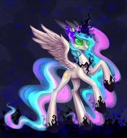 aura corruption cutie_mark feathered_wings feathers female feral fur green_eyes hair horn looking_at_viewer multicolored_hair princess quadruped royalty solo tail white_body white_feathers white_fur wings nyarmarr friendship_is_magic hasbro my_little_pony mythology princess_celestia_(mlp) equid equine mammal mythological_creature mythological_equine winged_unicorn 2012 hi_res