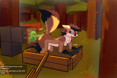 anal anal_penetration anthro big_tail black_hair forest hair male open_mouth penetration plant shaking solo sticky_piston sunset tail text tree trembling supersquishy microsoft minecraft minecraft_sheep_fucker mojang xbox_game_studios fletchel arctic_fox canid canine fox hybrid mammal maned_wolf true_fox 3:2 english_text hi_res