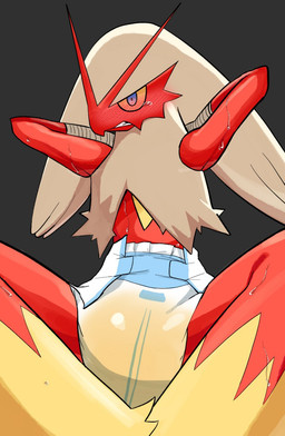 ambiguous_gender anthro blush bodily_fluids clothed clothing diaper embarrassed genital_fluids looking_at_viewer omorashi padded padding peeing solo tears unclean_diaper urine used_diaper wearing_diaper wet wet_diaper wetness_indicator wetting milklemon5127 nintendo pokemon avian bird blaziken generation_3_pokemon pokemon_(species) hi_res