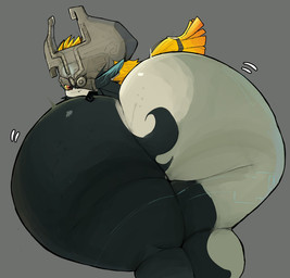 big_butt blonde_hair butt clothing female fused_shadow hair headgear headwear huge_butt huge_hips huge_thighs humanoid_pointy_ears hyper hyper_butt looking_at_viewer looking_back multicolored_body not_furry nude pointy_ears red_eyes smile solo thick_thighs two_tone_body wide_hips yellow_sclera anothercat nintendo the_legend_of_zelda twilight_princess midna humanoid imp twili 2025 hi_res