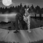 animal_genitalia anthro genitals goo_transformation lake latex male moon night nude outside sheath sidewalk slime solo transformation vidnix_(artist) canid canine canis goo_creature mammal wolf 1:1 hi_res monochrome