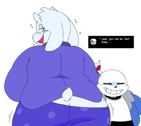 2_horns anthro big_butt blue_clothing blue_jacket blue_topwear bone bottomwear bottomwear_down bubble butt butt_cleavage clothed clothed_anthro clothed_female clothing dialogue dialogue_box drunk drunk_bubble duo eyewear female female_anthro floppy_ears fur glasses glistening glistening_eyelids hair heart_symbol horn jacket larger_anthro larger_female looking_at_viewer looking_back lop_ears male male/female mature_anthro mature_female no_underwear overweight overweight_anthro overweight_female rear_view simple_background size_difference skeleton skirt smaller_male smile substance_intoxication tail text topwear wearing_glasses white_body white_ears white_fur white_hair white_horn wide_hipped_anthro wide_hipped_female wide_hips wiggle navipal undertale_(series) sans_(undertale) toriel boss_monster_(undertale) bovid caprine goat mammal 2025 digital_drawing_(artwork) digital_media_(artwork) hi_res