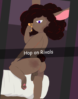 afro anthro backsack balls big_ears big_hair brown_body butt butt_markings caption electronics femboy genitals hair hand_on_leg hand_on_thigh male markings mirror mirror_selfie multicolored_eyes pawpads paws penis phone pink_pawpads rear_view selfie skinny solo abyss_arts marvel marvel_rivals domestic_rabbit dwarf_rabbit lagomorph leporid mammal oryctolagus rabbit hi_res