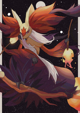 3_fingers ambiguous_gender anthro big_ears black_background dark_body dark_fur fingers fire flying_broom fur head_markings long_fur looking_at_viewer markings multicolored_body multicolored_fur red_body red_eyes red_fur simple_background solo white_body white_fur yellow_body yellow_fur mmocc123 nintendo pokemon pokemon_legends_z-a generation_9_pokemon mega_delphox mega_evolution pokemon_(species) 2025 absurd_res colored digital_media_(artwork) full-length_portrait hi_res portrait shaded