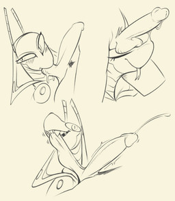 antennae_(anatomy) anthro ball_bite ball_fondling ball_suck balls biped bite blush bodily_fluids cum duo ejaculation erection female fondling genital_fluids genitals male male/female oral penis pubes saliva sex sharp_teeth sucking teeth lenyavok snickers_(lenyavok) reptile scalie snake 2024 monochrome sepia sketch