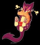 ambiguous_gender bite clothing collar fangs feral fried_shrimp fur gloves handwear outline pawpads shrimp_(food) solo star teeth yellow_eyes goatess nintendo pokemon red_felyne felid generation_5_pokemon liepard mammal pokemon_(species) shiny_pokemon alpha_channel artist_name