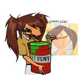 5_fingers anthro brown_hair bucket clothed clothed_anthro clothing container cutlery drugs eating female female_anthro fentanyl fingers food green_eyes hair holding_object kitchen_utensils looking_at_viewer shirt solo soup spoon tan_body text tools topwear twintails_(hairstyle) spooky_holiday tomodachi_life tomodachi_life:_living_the_dream vargskelethor vinesauce cicada-chan arthropod cicada insect true_bug 1:1 2026 artist_name digital_media_(artwork) signature