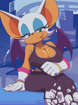 5_fingers anthro arm_support big_breasts black_nose blue_eyes bottomwear bouncing_breasts breasts cleavage clothed clothed_anthro clothed_female clothing clothing_lift eyelashes eyeshadow female female_anthro fingers flashing flashing_breasts front_view glistening glistening_breasts gloves hair handwear huge_breasts looking_at_viewer makeup membrane_(anatomy) membranous_wings pants pasties presenting presenting_breasts shirt shirt_lift sitting smile smiling_at_viewer solo spread_legs spreading tail text three-quarter_view topwear white_hair wings twistedgrim sega sonic_riders sonic_the_hedgehog_(series) rouge_the_bat bat mammal 2025 2d_animation 3:4 animated artist_name frame_by_frame short_playtime