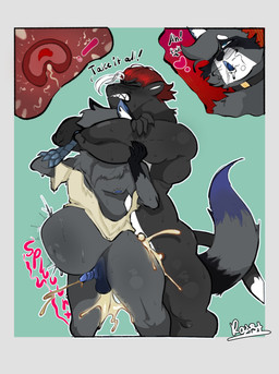 anal_impregnation anal_orgasm anthro arm_scales balls bite_mark bite_mark_on_breast bite_mark_on_nipple bite_mark_on_thigh blue_balls blue_eyes blue_penis blue_tongue bodily_fluids chokehold choker clothing collar cum cum_in_ass cum_inflation cum_inside cum_leaking_out cumshot cumshot_in_ass cutaway drooling duo ejaculation genital_fluids genitals hands-free headlock heart_symbol huge_cumshot hybrid_genitalia impregnation inflation jewelry male male/male male_impregnating_male male_impregnation male_penetrated male_penetrating male_penetrating_male melanistic necklace orgasm orgasm_face ovum ovum_with_heart penetration penis saliva sex small_penis sperm_cell standing standing_sex tongue torn_clothing ragsty_towel rivets_(rivetstheblue) zephyr_(rivetstheblue) felid hybrid leopard mammal pantherine procyonid raccoon hi_res