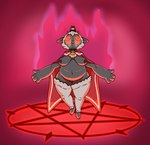 anthro belly big_belly big_breasts big_nipples breasts cape clothing crown cuddly cult cultist dramatic_lighting female fire fluffy genitals glowing glowing_eyes glowing_tears headgear hooves horn navel nipples occult_symbol overweight pentagram pussy slightly_chubby slightly_chubby_female solo spread_arms summoning summoning_circle symbol thick_arms thick_thighs wide_hips impishhyena cult_of_the_lamb massive_monster_(studio) lamb_(cult_of_the_lamb) red_crown_(cult_of_the_lamb) bovid caprine demon mammal sheep hi_res