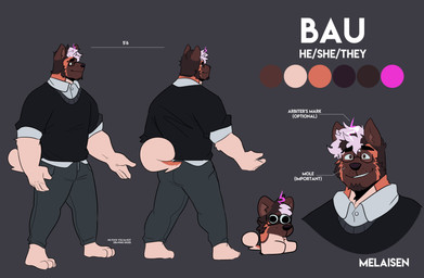 5_fingers anthro barefoot black_clothing black_nose black_shirt black_topwear bottomwear brown_body brown_face brown_fur brown_hair chart chibi clothed clothed_anthro clothed_male clothing collared_shirt color_swatch countershading denim denim_bottomwear denim_clothing feet fingers fully_clothed fully_clothed_anthro fully_clothed_male fur grey_background grey_bottomwear grey_clothing grey_jeans grey_pants hair height_chart hindpaw humanoid_hands jeans male male_anthro multicolored_body multicolored_fur multicolored_hair orange_body orange_fur orange_tail pants paws pink_hair shirt simple_background smile solo tail tan_body tan_countershading tan_feet tan_tail teeth text topwear two_tone_hair two_tone_tail melaisen bau_(melaisen) akita american_akita canid canine canis domestic_dog mammal spitz 2022 absurd_res artist_name bust_portrait character_name digital_drawing_(artwork) digital_media_(artwork) full-length_portrait hi_res model_sheet portrait nonbinary_(lore)
