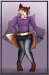 anthro bottomwear clothed clothing denim denim_bottomwear denim_clothing femboy hair_dye jeans looking_at_viewer male pants smile smiling_at_viewer solo topwear lovemummification sam_alfred canid canine fox mammal absurd_res hi_res