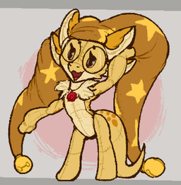 4_ears anthro big_hat eyewear female glasses jewelry multi_ear necklace plushie simple_background solo tail tapering_tail yellow_body trufzn animate_inanimate kobold living_plushie scalie absurd_res hi_res