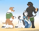 4_toes 5_fingers animal_genitalia animal_penis anthro anthro_on_anthro ball barefoot beach beach_ball black_body black_fur black_nose bodily_fluids bottomless bottomless_anthro bottomless_male breasts brown_body brown_fur butt camera canine_genitalia canine_penis clothed clothing cum cum_covered erection feet female fingers fur genital_fluids genitals group hindpaw inflatable kneeling knot male male/female messy one-piece_swimsuit open_mouth open_smile paws penis plantigrade smile standing swimming_trunks swimming_trunks_down swimwear toes tongue tongue_out topless topless_anthro topless_male trio white_body white_fur jishinu hana_(jishinu) bird_dog canid canine canis collie domestic_dog herding_dog hunting_dog husky labrador mammal nordic_sled_dog pastoral_dog retriever sheepdog smooth_collie spitz 2025 5:4 hi_res