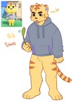 anthro cheek_tuft clothed clothing facial_tuft fur grey_clothing grey_hoodie grey_topwear holding_object hoodie kemono male open_mouth simple_background solo striped_body striped_fur stripes topwear tuft white_background yellow_body yellow_fur milkybot animal_crossing nintendo tybalt_(animal_crossing) felid mammal pantherine tiger 2021 hi_res