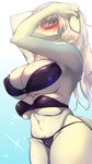 4_breasts anthro big_breasts bikini blush breasts clothed clothing female fur hair kemono looking_at_viewer multi_breast simple_background smile solo swimwear two-piece_swimsuit ginko0101 canid canine mammal absurd_res hi_res