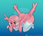 all_fours areola big_butt breasts butt female hair horn nipples nude pink_body pink_hair pokemorph simple_background smile solo white_body dex_appeal nintendo pokemon anthozoan cnidarian corsola generation_2_pokemon humanoid marine pokemon_(species) hi_res