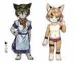 anthro bulge clothed clothing duo maid_uniform male scarf simple_background topless underwear uniform white_background young young_anthro umani furiorid harvic canid canine canis domestic_cat felid feline felis mammal wolf 2015 6:5 alternate_version_at_source