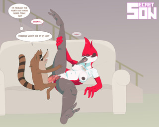2_toes anthro anthro_on_anthro anthro_penetrated anthro_penetrating anthro_penetrating_anthro beak big_penis black_nipples black_stripes black_vulva brown_body brown_fur dialogue duo ellipsis erection feathers feet female female_penetrated frown fur furniture genitals grey_beak grey_body half-closed_eyes huge_penis infidelity inside interspecies larger_anthro larger_female larger_penetrated licking licking_lips licking_own_lips male male/female male_penetrating male_penetrating_female narrowed_eyes nipples on_sofa penetration penis pink_penis profanity sex sharp_teeth size_difference smaller_anthro smaller_male sofa speech_bubble striped_body striped_fur stripes tan_body tan_fur teeth text toes tongue tongue_out vein veiny_penis vulva white_body white_feathers secretsecretson cartoon_network regular_show margaret_smith_(regular_show) rigby_(regular_show) avian bird mammal oscine passerine procyonid raccoon robin_(bird) 5:4 absurd_res english_text hi_res