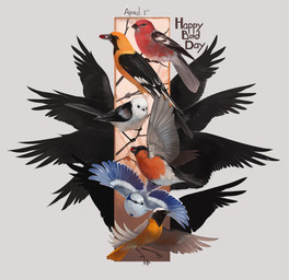 ambiguous_gender beak feathered_wings feathers feral group wings orphen-sirius avian bird bushtit oscine passerine tit_(bird) 2015 digital_media_(artwork)