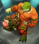 3_toes abs anthro barefoot biceps big_penis bodily_fluids body_sized_penis broken_chain chain claws clothed clothing cuff_(restraint) cum duo feet genital_fluids genitals huge_penis hyper hyper_genitalia hyper_penis leaking_cum male male/male muscular muscular_anthro muscular_male muscular_thighs on_penis pecs penis penis_bigger_than_torso plantigrade prison_uniform prisoner restraints shackles size_difference tight_clothing toes torn_clothing justmegabenewell everquest typhek unktehila dinosaur iksar prehistoric_species reptile scalie theropod tyrannosaurid tyrannosauroid tyrannosaurus tyrannosaurus_rex hi_res