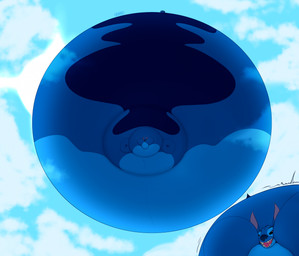 air_inflation anthro belly belly_expansion big_belly big_cheeks black_sclera blue_body blue_ears blue_nose blue_sky body_inflation cheek_expansion close-up cloud expansion floating huge_belly huge_cheeks hyper hyper_belly hyper_cheeks hyper_inflation immobile inflation low-angle_view male motion_lines open_mouth open_smile pink_inner_ear pink_tongue puffed_cheeks sharp_teeth sky skyscape smile solo spherical_inflation teeth tongue white_eyes richmanwolf disney lilo_and_stitch stitch_(lilo_and_stitch) alien experiment_(lilo_and_stitch) 2025 colored digital_media_(artwork) hi_res shaded