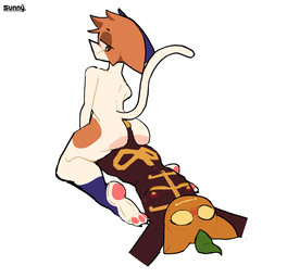 anthro bodily_fluids breasts butt cum cum_string ejaculation female for_a_head genital_fluids genitals gynomorph gynomorph/female intersex intersex/female intersex/intersex moan penis precum sex speech_bubble sunnydollikel tail tail_fetish tail_play tail_sex epic_games fortnite meow_skulls spice_(fortnite) domestic_cat felid feline felis mammal object_head animated hi_res