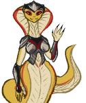 4_fingers anthro apode armor binary_drawing boob_armor bottomless breastplate breasts claws clothed clothing draconcopode female fingers front_view headgear helmet jam_(artist) legless low_res naga non-mammal_breasts plate_armor red_body red_eyes red_scales reptile scales scalie serpentine simple_background snake snake_hood solo viper_(x-com) white_background wide_hips x-com yellow_body yellow_scales