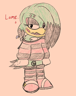 accessory alternative_fashion anthro bandage beak black_body black_feathers bone clothed clothing eyebrow_piercing eyeshadow facial_piercing feathers fluffy fluffy_chest footwear gloves green_body green_feathers hair_accessory hairpin handwear highlights_(coloring) leg_tattoo legwear makeup male off_shoulder pattern_clothing pattern_legwear pattern_topwear piercing shoes skull solo striped_clothing striped_legwear striped_topwear stripes sweater tattoo text thigh_highs thigh_tattoo tongue tongue_piercing topwear white_body white_feathers yellow_beak cookie-pone sega sonic_riders sonic_the_hedgehog_(series) jet_the_hawk accipitrid accipitriform avian bird english_text