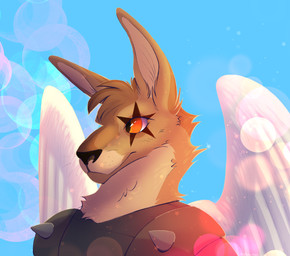 anthro armor brown_eyes facial_markings feathered_wings feathers head_markings male markings orange_eyes solo wearing_armor wings thecarmenstar taistelugo_(bonkmaykr) kangaroo macropod mammal marsupial absurd_res hi_res