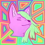 anthro colorful_background eyes_closed female fur green_hair hair inner_ear_fluff neck_tuft pink_body pink_fur psychedelic rainbow_background simple_background smile solo tuft hapromeen canid canine fox mammal 1:1 colorful_theme headshot_portrait portrait