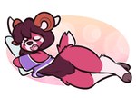 anthro black_body black_fur black_hair bottomless brown_body brown_fur clothed clothing female fur genitals hair hooves hug hugging_object hugging_pillow lying multicolored_body multicolored_fur on_side open_mouth pillow pink_body pink_fur pussy red_body red_fur skimpy sleeping snoring solo topwear white_body white_fur leo_llama kirli bovid caprine goat mammal hi_res