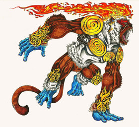 5_fingers 5_toes anthro armor blue_body blue_skin brown_body brown_fur feet fingers fire flaming_hair fur male muscular muscular_male nails open_mouth pseudo_hair simple_background solo tail toes white_background white_body white_fur thewolfmaria nintendo pokemon generation_4_pokemon haplorhine infernape mammal monkey pokemon_(species) primate full-length_portrait hi_res portrait traditional_media_(artwork)