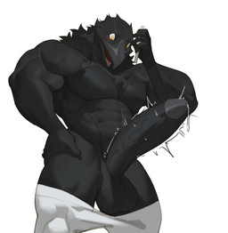 anthro balls beak big_balls big_penis black_body blush bodily_fluids bottomwear bottomwear_down clothed clothing genital_fluids genitals huge_penis male muscular muscular_anthro muscular_male pants pants_down partially_clothed penis precum solo thick_thighs yellow_eyes cxcxxcxxxx avian bird corvid corvus_(genus) crow oscine passerine 2025 absurd_res hi_res