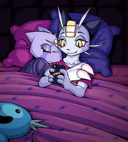 2_fingers 4_fingers anthro arm_on_shoulder band-aid bandage bed bedding black_eyes blanket bodily_fluids claw_fingers claws clothing coin drooling duo electronics eyebrows eyes_closed fangs feathers female female/female fingers forehead_gem fur furniture gem grey_body grey_fur grey_whiskers holding_object holding_phone looking_down lying multicolored_body multicolored_fur on_back on_phone on_side open_mouth open_smile phone pillow purple_body purple_fur purple_skin saliva saliva_string sharp_teeth simple_background sleeping smile tail tail_tuft teeth topwear tuft two_tone_body two_tone_fur water whiskers white_tail yellow_eyes yellow_gem ponporio nintendo pokemon ro_(duraspaz) sini_(duraspaz) alolan_form alolan_meowth felid feline generation_2_pokemon generation_7_pokemon generation_8_pokemon hisuian_form hisuian_sneasel mammal pokemon_(species) regional_form_(pokemon) wooper 2025 hi_res