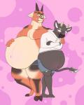 anthro belly big_belly both_pregnant bottomwear clothing cloven_hooves duo hoodie hooves horn male multiple_pregnancies plantigrade pregnant pregnant_anthro pregnant_male shorts standing topwear unguligrade jackaltums_(artist) sleepdrifter xkwebster bovid bovine caprine cattle goat mammal 4:5 hi_res