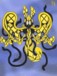 anthro female glowing glowing_eyes golden_body particles pawpads paws solo tentacles wings pyrite_hue_(artist) rain_world videocult eco_(pyrite_hue) saint_(rain_world) echo_(rain_world) humanoid slugcat 3:4 hi_res