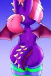 anthro balls biped butt clothing digital_media_(artwork) dragon genitals girly gradient_background hair hi_res leggings legwear male mythological_creature mythological_scalie mythology ponytail rouarts scalie simple_background solo spinky_wings_(character) tail wings