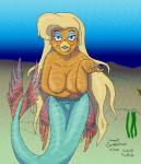 alternate_species anthro beak blonde_hair blue_eyes breasts eyeshadow female hair looking_at_viewer makeup nipples non-mammal_breasts open_beak open_mouth open_smile smile solo split_form underwater water osprey-hawk_(artist) don_bluth rock-a-doodle goldie_pheasant avian bird chrysolophus galliform golden_pheasant marine merfolk phasianid