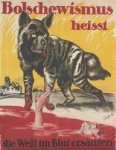 ambiguous_gender blood bodily_fluids bolshevism duo feral german poster poster_template propaganda russian soviet_union tail text vintage safis human hyena mammal striped_hyena 1919 20th_century ancient_art german_text low_res translated